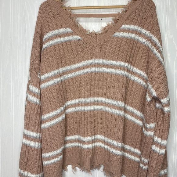 Rue21 Sweaters - Rue 21+ destructed hem pink striped sweater 2X